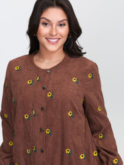 Sunflower Textured Embroidery Button Jacket