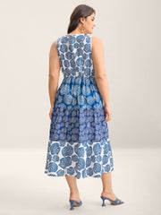 Shell Print Lace Trim Pockets Maxi Dress