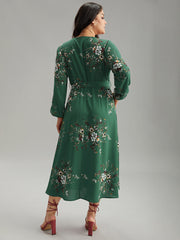 Floral Print Belted Split Surplice Neck Dress