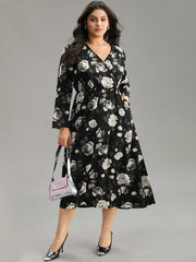 Floral Print Pocket Elastic Waist Wrap Dress