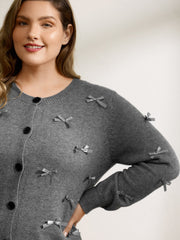 3D Bowknot Round Neck Knit Cardigan