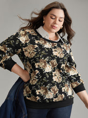 2-In-1 Floral Print Shirt Collar Sweatshirt