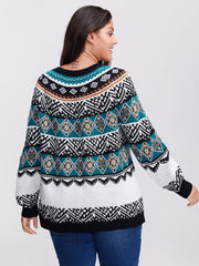 Boho Print Color Contrast Pullover