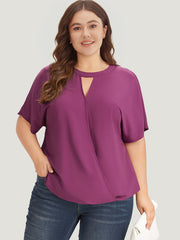 Solid Keyhole Gathered Dolman Sleeve Blouse