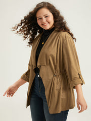 Asymmetrical Neck Drawstring Tab Sleeve Coat