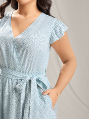 Floral Print Slit Belted Maxi Dress