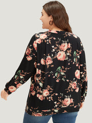 Floral Print Round Neck Sweatshirt