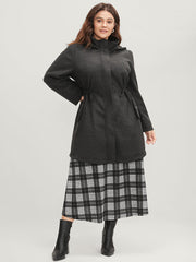 Plaid Print Pocket Lantern Sleeve Surplice Neck Midi Dress