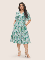 Floral Print Notched Belted Midi Dress