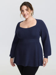 Scoop Neck Cinched-Waist Textured Pullover