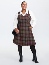 2 In 1 Plaid Pockets Midi Dress