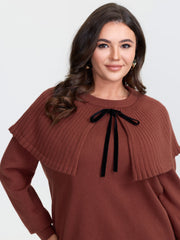 Faux Two-Piece Cape Velvet Bow Pullover