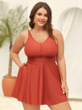 Sewn-in-Belt Bow Pockets Swim Dress