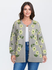Floral Pattern Jacquard Button Knit Cardigan