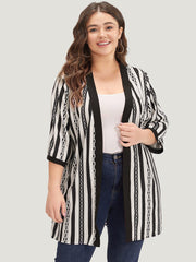 Striped Patchwork Contrast Open Front Kimono