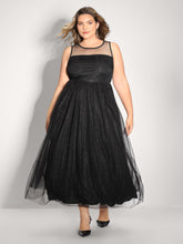 Shimmery Sheer Neckline Flowy Maxi Dress