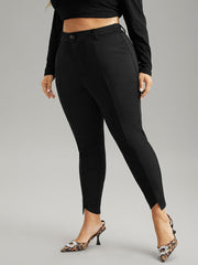 Solid Asymmetrical Hem Pocket Ankle Pants