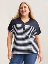 Stretchy Striped Button Front T-Shirt