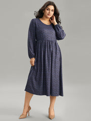Geometric Elastic Waist Pocket Gathered Dress