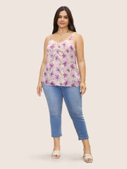 Floral Print Ruched Split Hem Cami Top