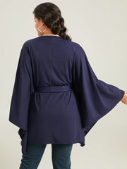 Plain Drape Surplice Neck Belted Kimono