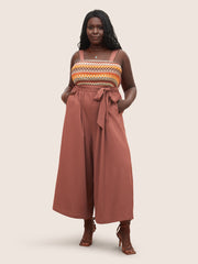 Geometric Embroidered Contrast Belted Wide Leg Jumpsuit