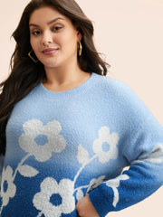 Floral Jacquard Ombre Drop Shoulder Pullover