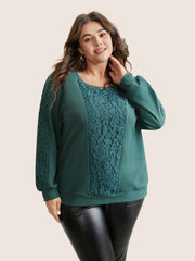 Solid Lace Patchwork Crew Neck Sweatshirt