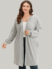 Plain Pocket Texture Open Front Kimono