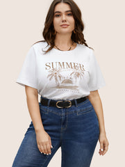 Tropical Landscape Print Round Neck T-shirt