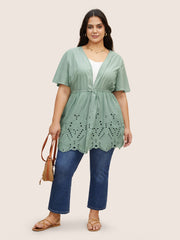 Plain Broderie Anglaise Drawstring Kimono