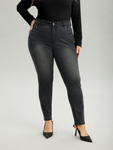 Black Wash Button Detail Skinny Jeans