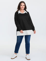 2-in-1 Layered Contrast Collar Sweatshirt
