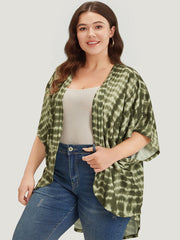 Tie Dye Ruffle Sleeve Asymmetrical Hem Kimono