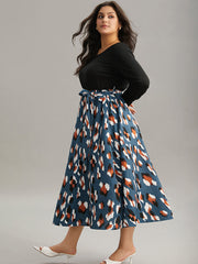 Allover Print Patchwork Belted Pocket Dress