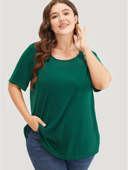 Solid Contrast Lace Crisscross Back T-shirt