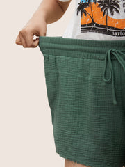 Solid Drawstring Elastic Waist Raw Hem Shorts