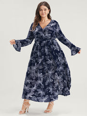 Floral Print Belted Pocket Split Hem Wrap Dress