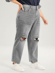 Boyfriend Wide Leg Non Stretchy High Rise Medium Wash Jeans