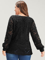 Solid Crossover Hem Lace Blouse