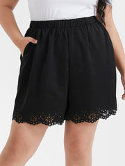 Plain Eyelet Lace Pocket Loose Shorts
