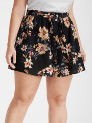 Floral Belted Pocket Elastic Waist Shorts