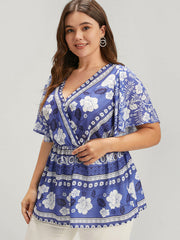 Bandana Ruffles Elastic Waist Wrap Blouse