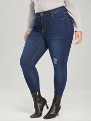 Skinny Extremely Stretchy High Rise Dark Wash Distressed Jeans