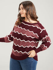 Colorblock Contrast Pointelle Knit Water Ripple Knit Top