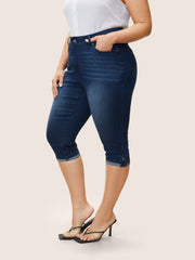 Plain Roll Hem Skinny Cropped Jeans