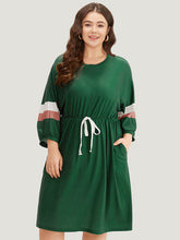 Striped Contrast Pocket Bowknot Patchwork Dress