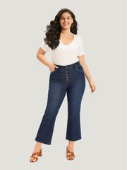 Plain Button Fly High Rise Bootcut Jeans