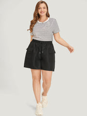 Plain Flap Pocket Drawstring Shorts