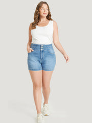 Very Stretchy Medium Wash Stitch Trim Denim Shorts